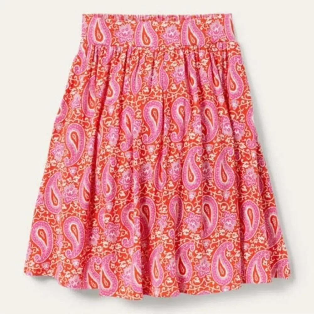 Boden Pull On Jersey Enchanted Paisley Pink Print Skirt Size 6 Petite